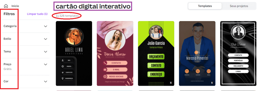 O Canva disponibiliza vários modelos gratuitos de cartão digital interativo.
