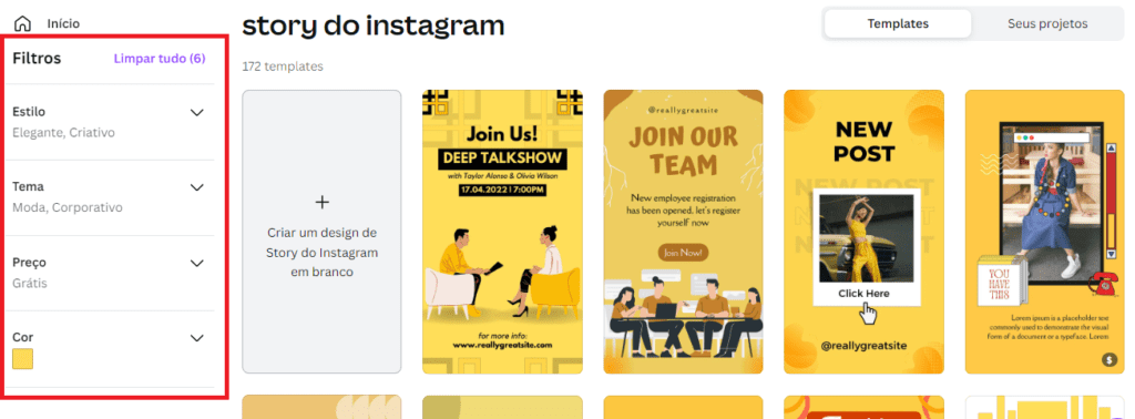 story do instagram, efetuando busca pelos filtros