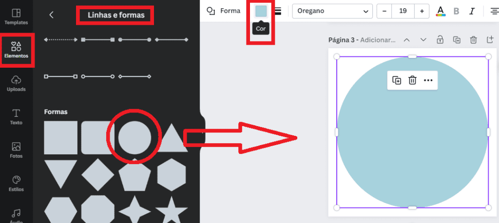 Buscando pelos elementos - Linhas e formas no Canva