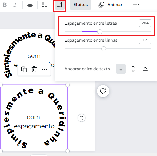 Utilizando espaçamento entre linhas no Canva