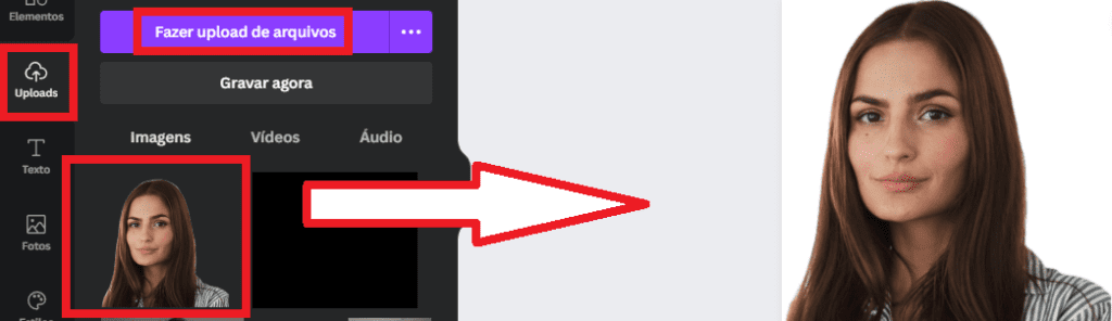 Fazendo Upload da sua foto com o fundo transparente.