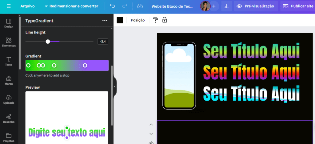 Adicionando projeto com o canva