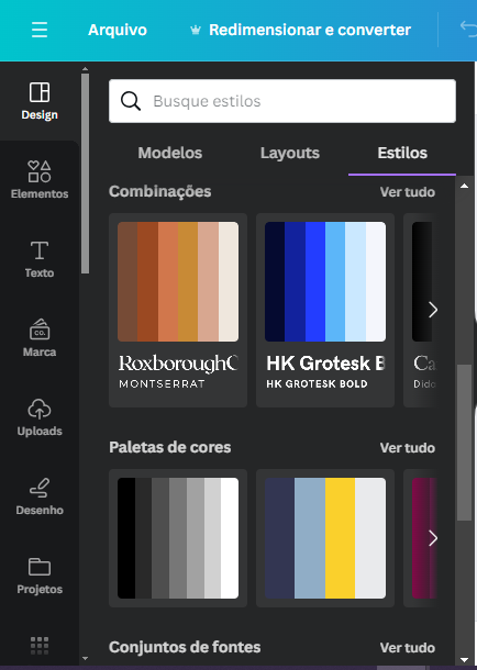 Estilos de sites no Canva